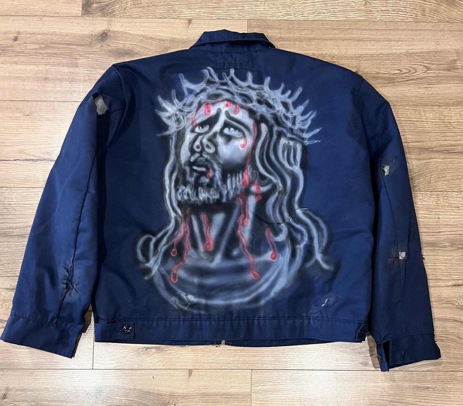 Custom 1 of 1 Men’s Air Brushed Jesus Piece Work Jacket XL
