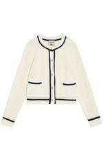SEMICOUTURE Women Cream Contrast Blue Cardigan Y6SG21 ADELITA 100% Cotton