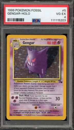 Pokemon Gengar Fossil Unlimited Holo Rare #5 PSA 4