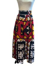 African Wax Print Maxi Skirt Bold Geometric Tribal Pattern Elastic Waist Boho XL
