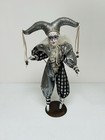 Venetian Carnival Harlequin Jester Doll Porcelain with Stand 17 Tall Vintage