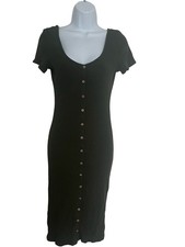 Fashion Nova Women's Olive Green Midi Dress with Button Accent. Size L