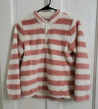 Lands' End Kids Pink White 1/4 Zip Fleece Size Medium