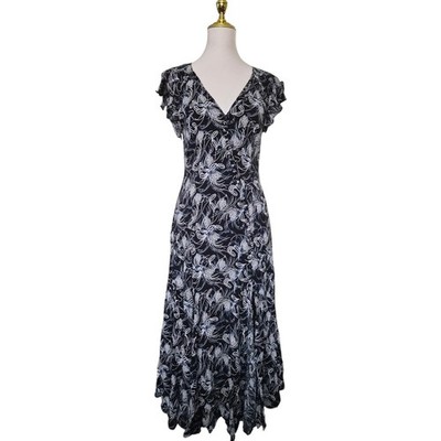 Cinq à Sept Lisette Black White Floral Ruffle Cap Sleeve Dress Size 6