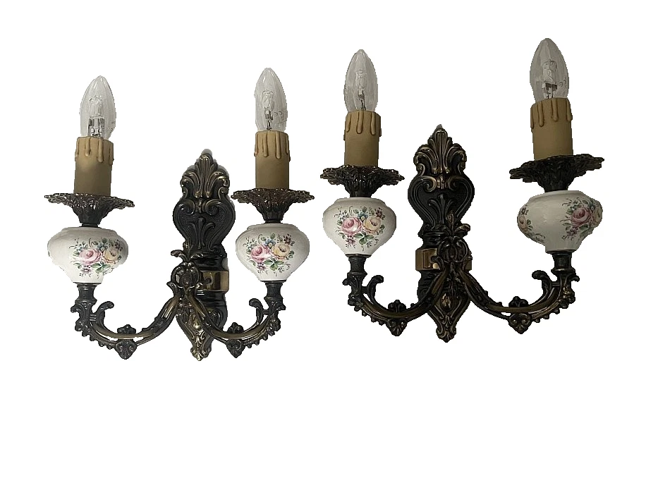 2 alte  Wandlampe Messing Wandleuchte Barock Stil Vintage  - Bild 2 von 4