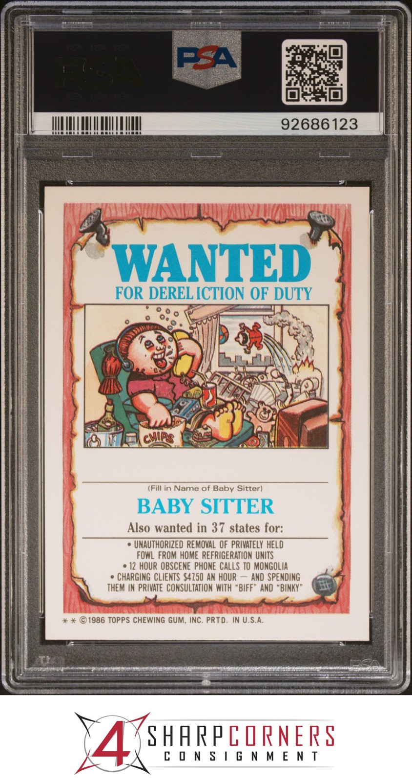 1986 GARBAGE PAIL KIDS STICKERS #132b UNZIPPED ZACK SERIES 4 PSA 10 view 2