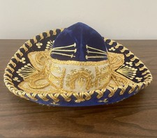Authentic Mexican Sombrero Blue  Gold accents  Sequins- youth size