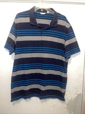 Calvin Klein Mens Polo Shirt X-Large Black Grey Stripe Split Hem Cotton Logo