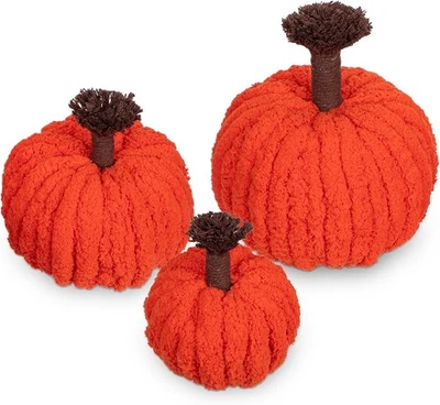 Décoration d’Automne Lot de 3 Pièces Courges Artificielles Tricotées Orange - Photo 1/4