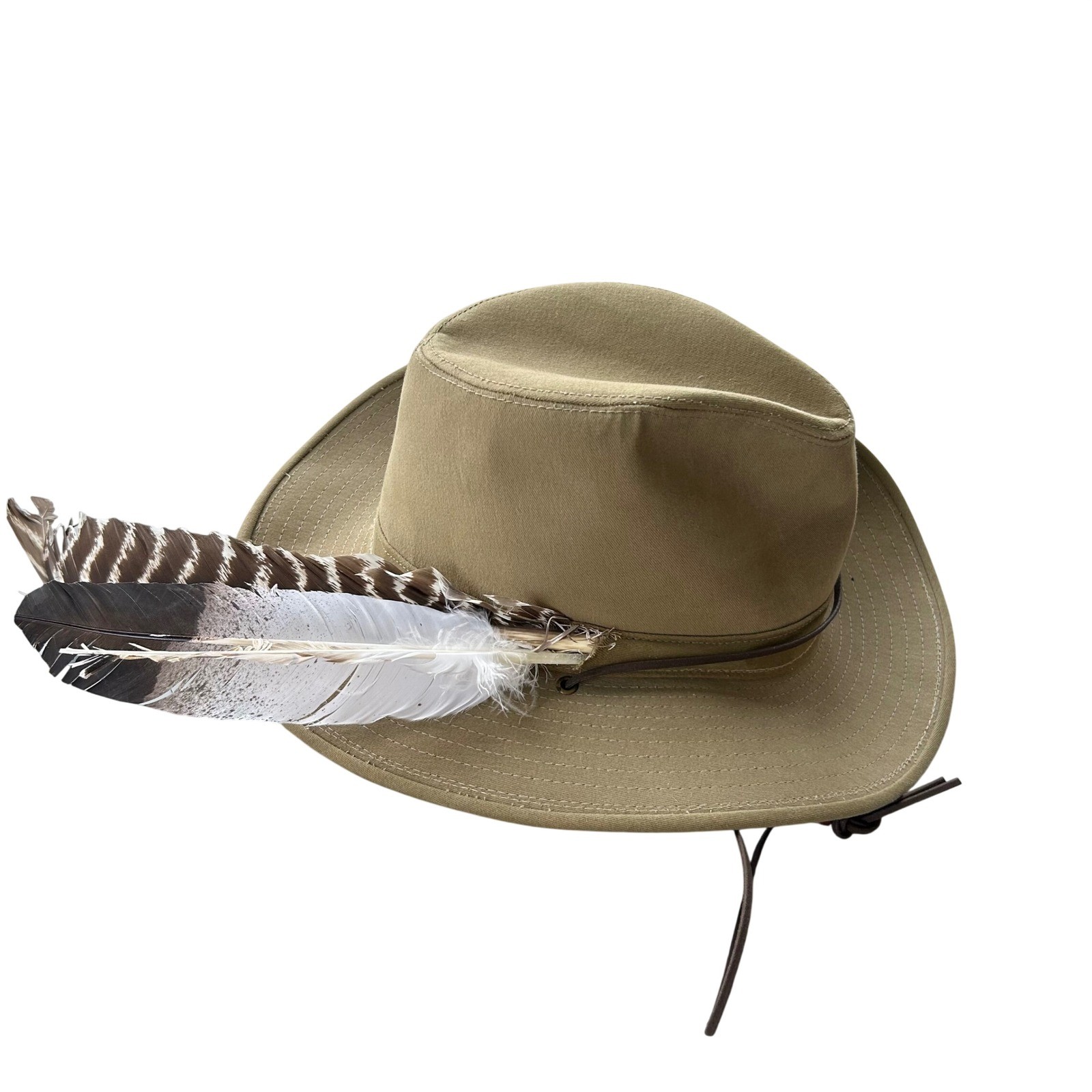 Henschel Hat Co Safari Fedora Unisex 3XL Tan Khaki Feather Leather Strap USA