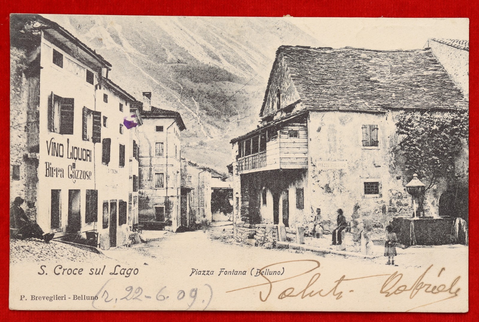SANTA CROCE SUL LAGO Piazza Fontana Vino Liquori animata viagg  1909 f/p #4645