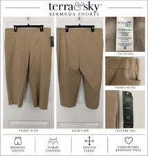 Terra & Sky Women's 1X Beige Bermuda Shorts High Rise Tummy Control Pockets
