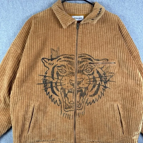 Ryoko Rain Jacket Size Large Corduroy Brown Full Zip Tiger Streetwear Work - product listing photo
