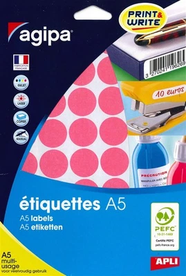 [114328] Agipa Etui A5 ( 10F ) de 400 Pastilles Gommettes Rondes 24 mm Rose - Photo 1/2