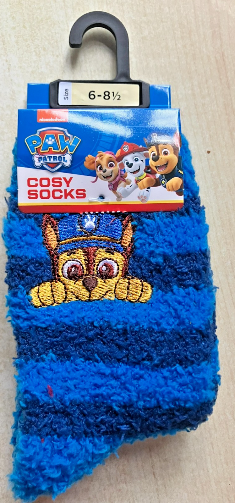 BNWT New Paw Patrol Blue Striped Cosy Slipper Socks - Chase - UK Kids 6-8.5