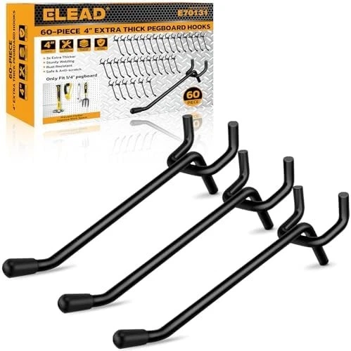 60-Piece 4 Inch Extra Thick Pegboard Hooks, Heavy Duty Peg Board Organizer