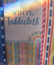 New Colorful Geometric Vinyl Tablecloth - Striped Boho Pattern - Indoor/Outdoor