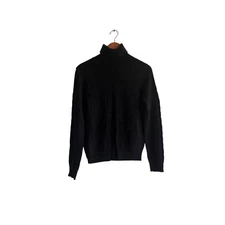 Madison Studio Black 100% Cashmere Turtleneck Sweater Women's M Cable Knit