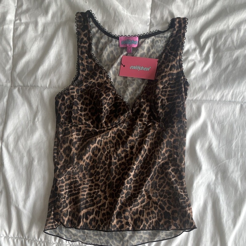 Edikted Women’s Laur Leopard Print Lace Trim Cupped Tank Top Size S Brand New!
