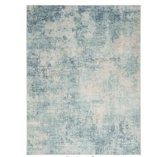 6x9ft Low Pile Area Rug, Abstract Teal Design, Machine Washable Living Room Rug