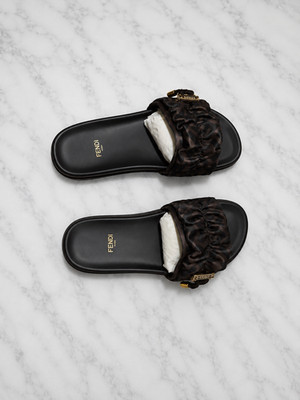 Fendi Feel Illusion Slide Brown FF Zucca Satin size 39 EU Flat Sandal