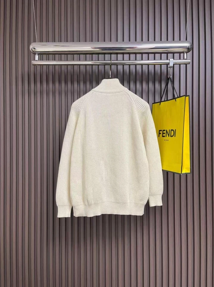 Brunello Cucinelli Minimalist Men's Wool Zipper Long-Sleeve Sweater Jacket White - Image 2 of 4