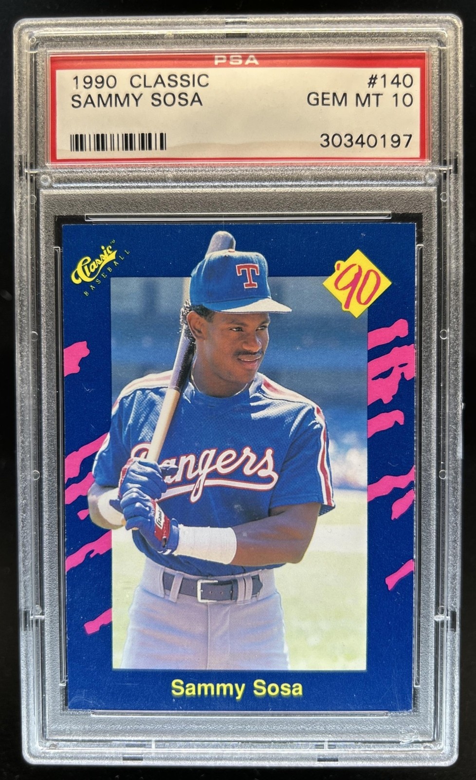 1990 Classic Blue Sammy Sosa UER #140 Rangers PSA 10 GEM MINT view 1