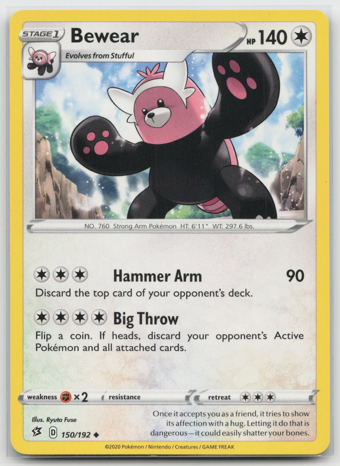 Bewear Rebel Clash 150/192 Uncommon NM Pokemon