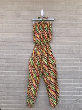 Vtg Funky 60s Jumpsuit SMALL/MEDIUM Halter Pattern Bright Busy Abstract