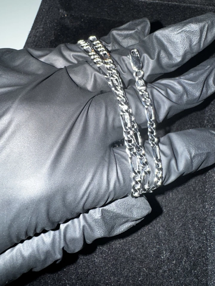 Collar Figaro de platino rodio sobre 925 20 pulgadas 4,5 mm Foto 2 de 3