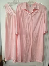 Vintage Vanity Fair Set Nightgown Robe Pink Size Large 1970s Glamour