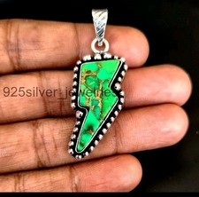 Green Turquoise Lightning Bolt 925 Sterling Silver Handmade Women Pendants