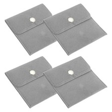 4Pcs 4x4 Inch Jewelry Pouches Velvet with Snap Button for Rings Grey