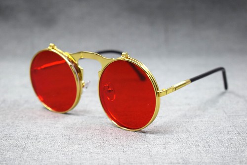 Vintage Round Gold Clip on Sunglasses Metal Full Rim Man women Sun Glasses 1960 - Picture 13 of 19