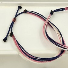 Multi String Bracelet, Adjustable 6-9 inches, Pink Navy Blue White, Friendship