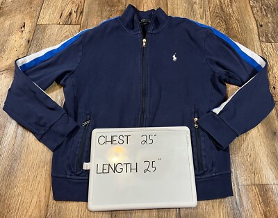 Polo Ralph Lauren Navy Blue Track Jacket Blue White Stripe Size