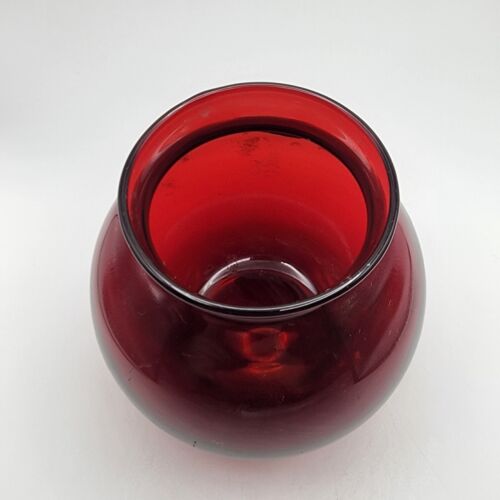 Vintage Anchor Hocking Glass Royal Ruby Red Ball Vase Some Scratches 3.75"H - Picture 3 of 5