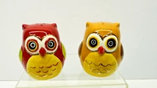 Glazed Ceramic Multicolored Owl Figurines Salt & Pepper Shaker Set 2.25"