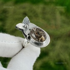 925 Silver Oval Turritella Agate Gemstone Bezel Wedding Stackable Daughter Ring