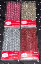 96 Spiral Glitter Icicle Ornaments Silver Red Pink Gold - Holiday Time - New
