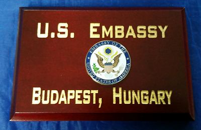 U.S. Embassy Budapest, Hungary Cherry Wood Beveled Edge 4''X6'' MADE IN USA