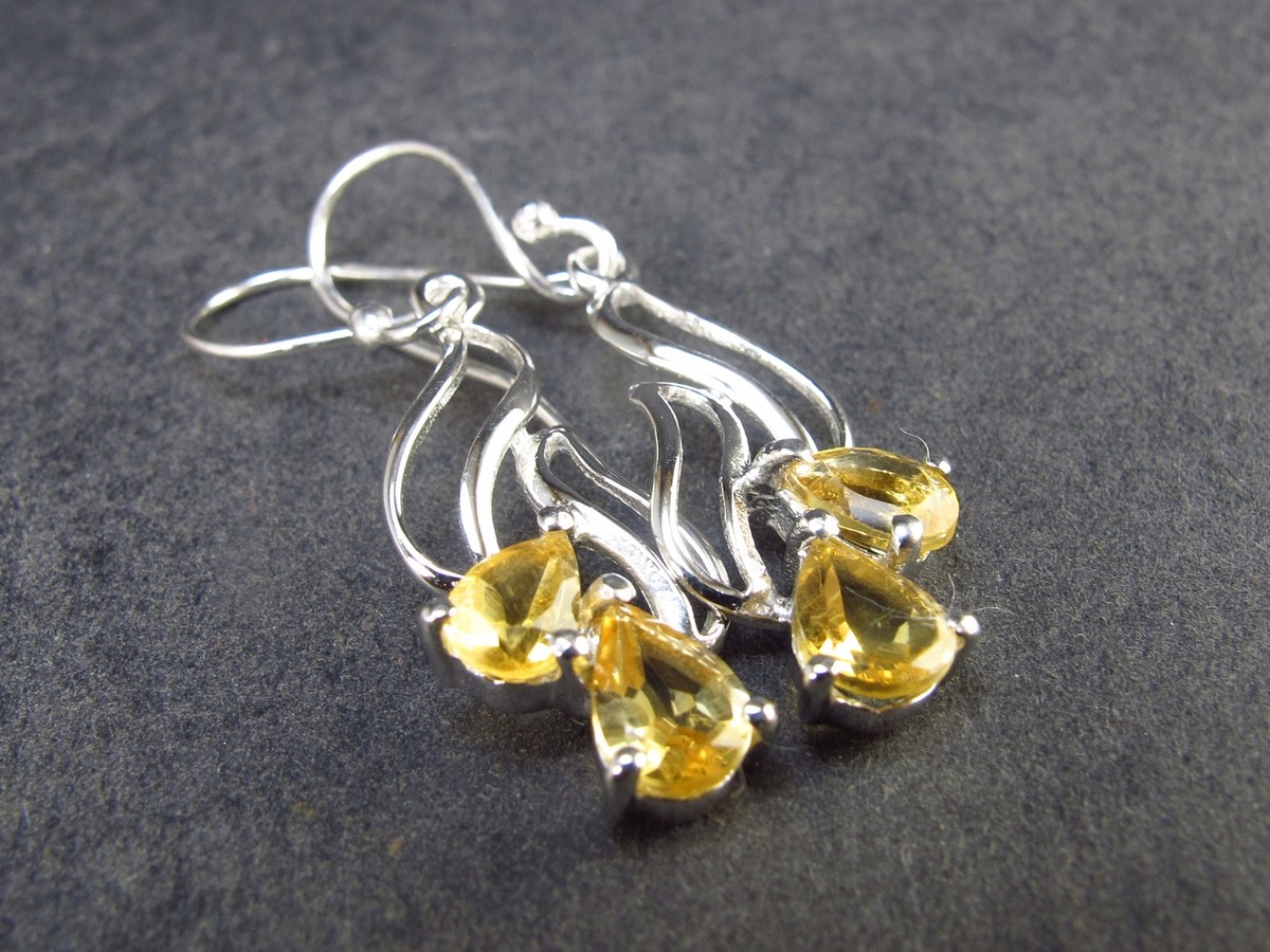Golden Yellow Citrine 925 Sterling Silver Drop Earrings
