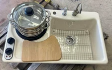 New Kohler Pro Cook Center K-5810-3-96 Biscuit Electric Kitchen Sink+accessories