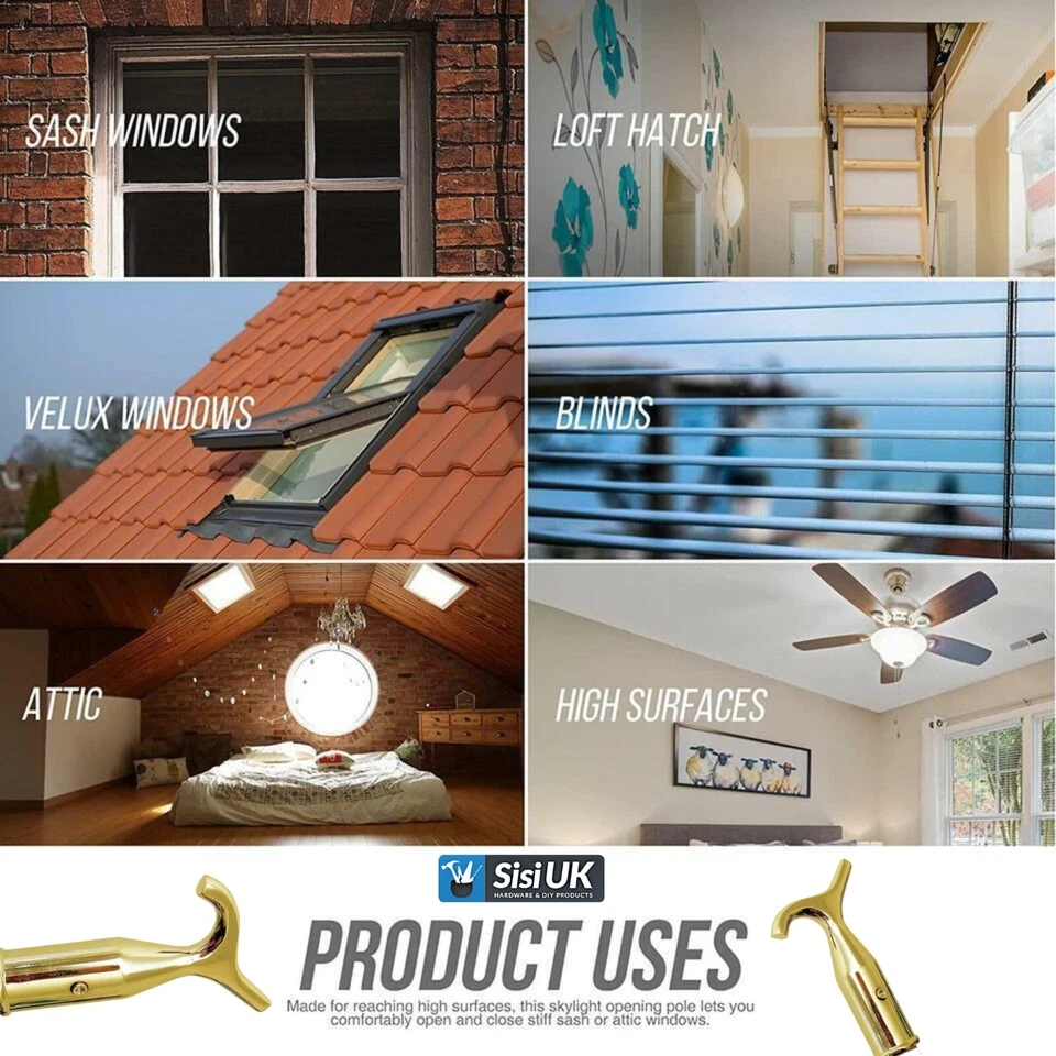 Solid Brass 120mm Sash Window Pole Hook | Skylight, Loft Hatch, Fan & Blinds - Image 4 of 4