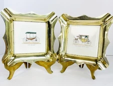 Vintage set of two brass and tile ashtrays turned into wall hangings. Rare piece