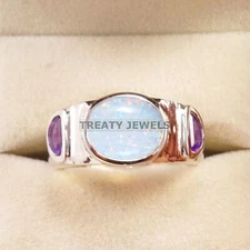 Opal Oval Cut Gemstone With 925 Sterling Silver Ring For Men's #B402