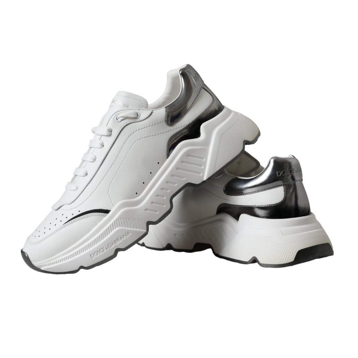 DOLCE & GABBANA Shoes Sneakers White Silver Leather Sport