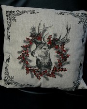 Reindeer  Wreath Throw Pillow  Christmas Holiday
