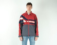 Adidas 1990s Men L Retro Tracksuit Jacket Jumper Sport Full Zip Red Gray Top VTG