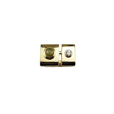 14K Yellow Gold Cat's Eye Chrysoberyl & Diamond Ring Size 7.5 #18862